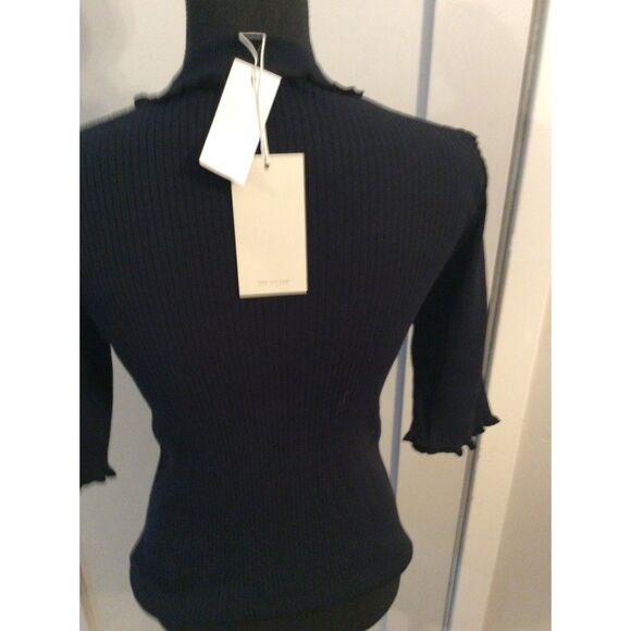 New Joie XL Midnight Blue Ribbed Mock Neck Short Sleeve Top Thoma Retail $148 - Picture 5 of 6